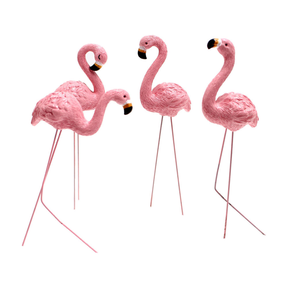 Bonsai Garden Home - 4Pcs Lifelike Resin Flamingo Decorations for